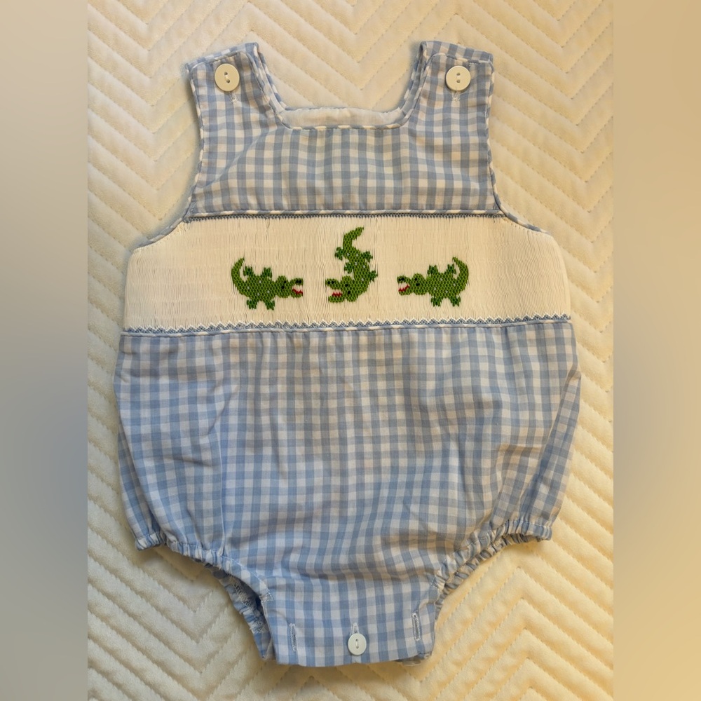 Velani smocked gingham bubble 3-6mos